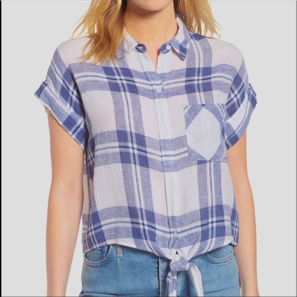 Rails Button Front Top Tie-Front Blouse XS - Picture 4 of 8